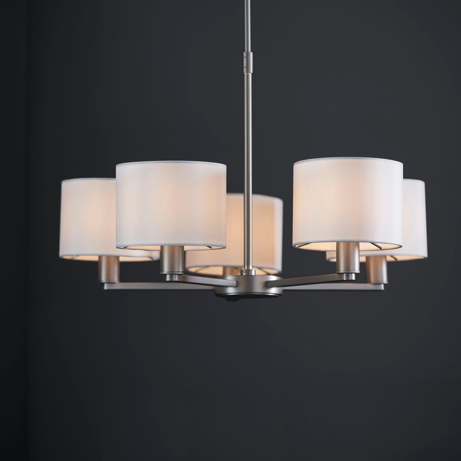 Daley 5-Light Matt Nickel Pendant with White Faux Silk Shades