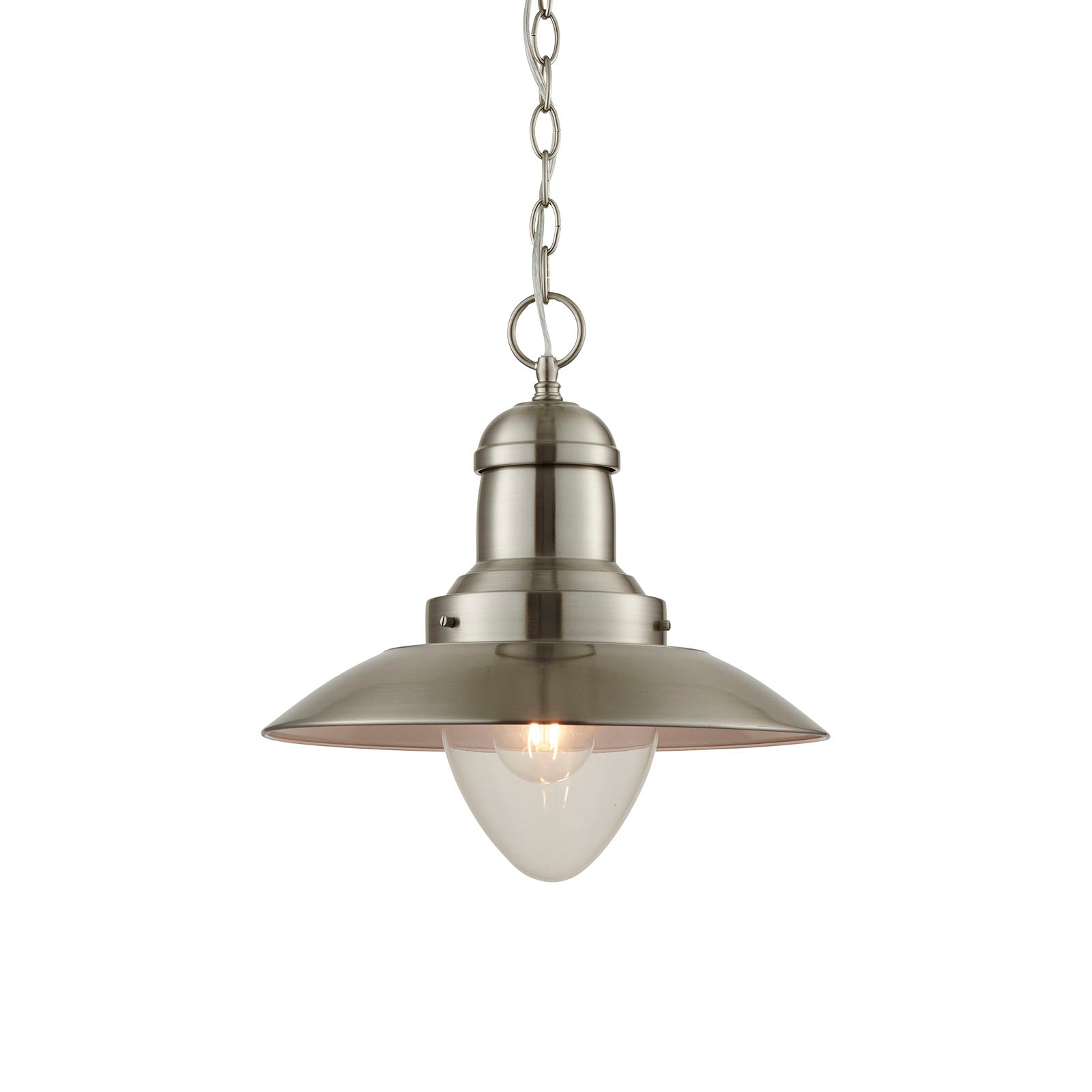 Mendip Satin Nickel & Glass Adjustable Pendant Light (Dimmable, LED Compatible)