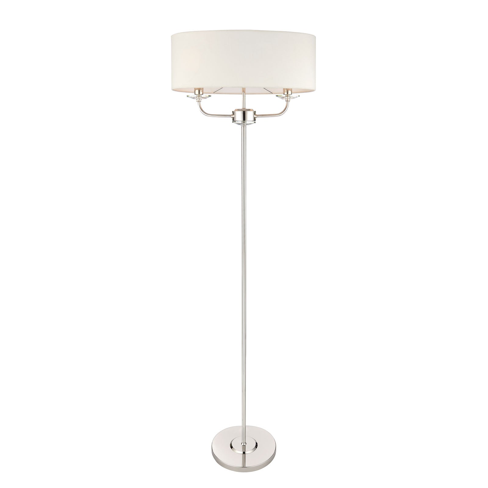 Nixon 2-Light Bright Nickel Floor Lamp with Vintage White Silk Shade & Crystal Detail