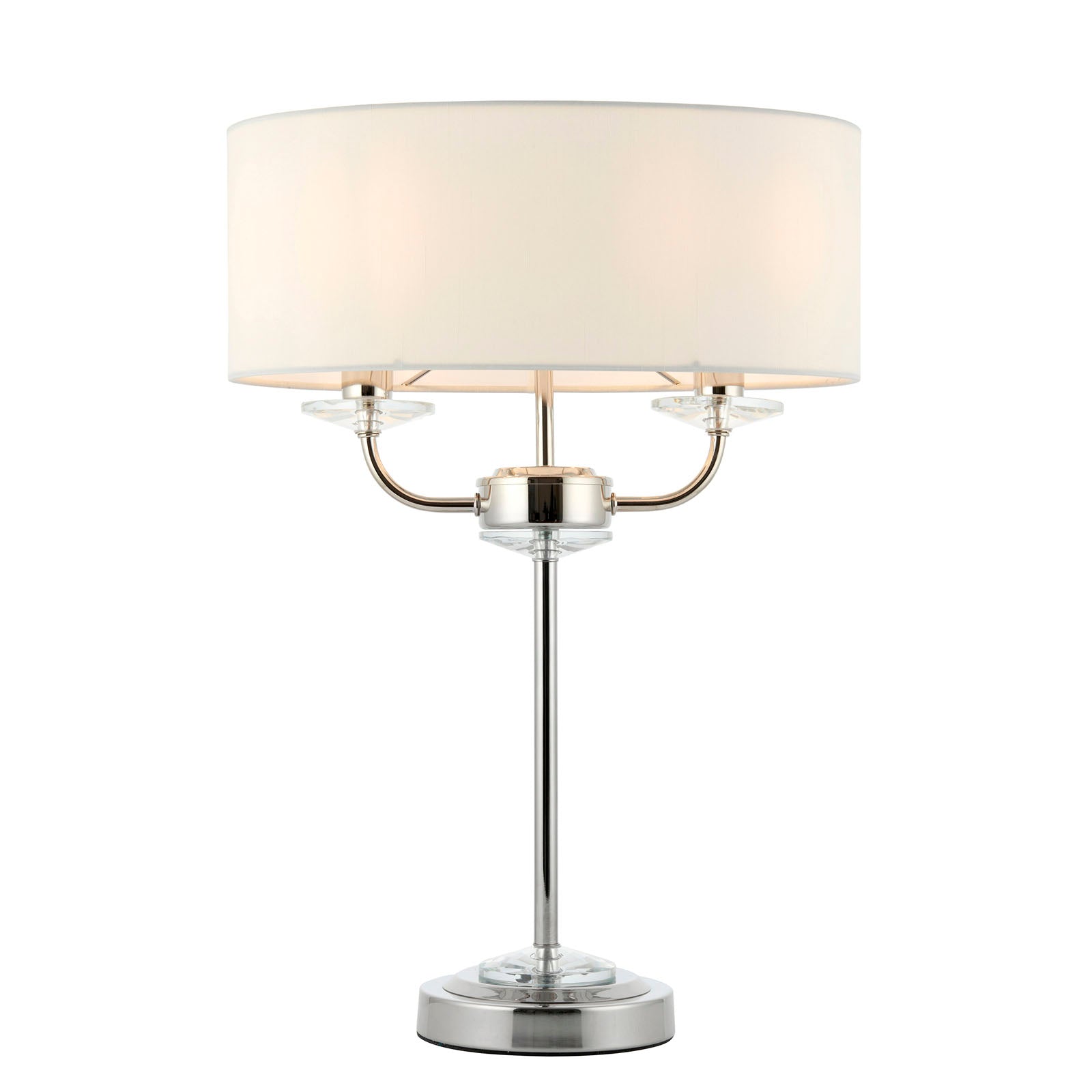 Nixon 2-Light Bright Nickel Table Lamp with Vintage White Silk Shade & Crystal Detail