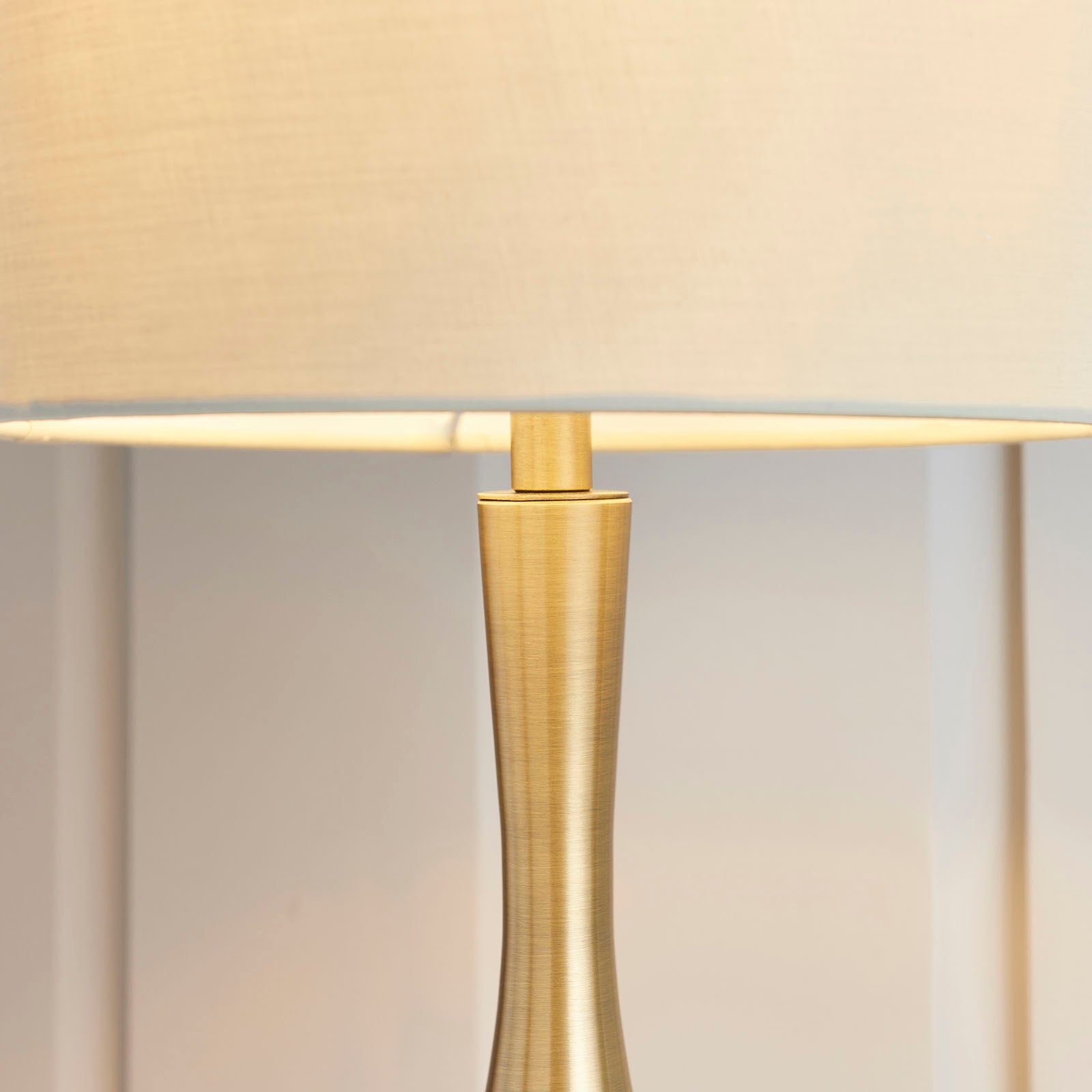 Piccadilly Soft Brass Table Lamp with Taupe Fabric Shade (Touch Dimmer)