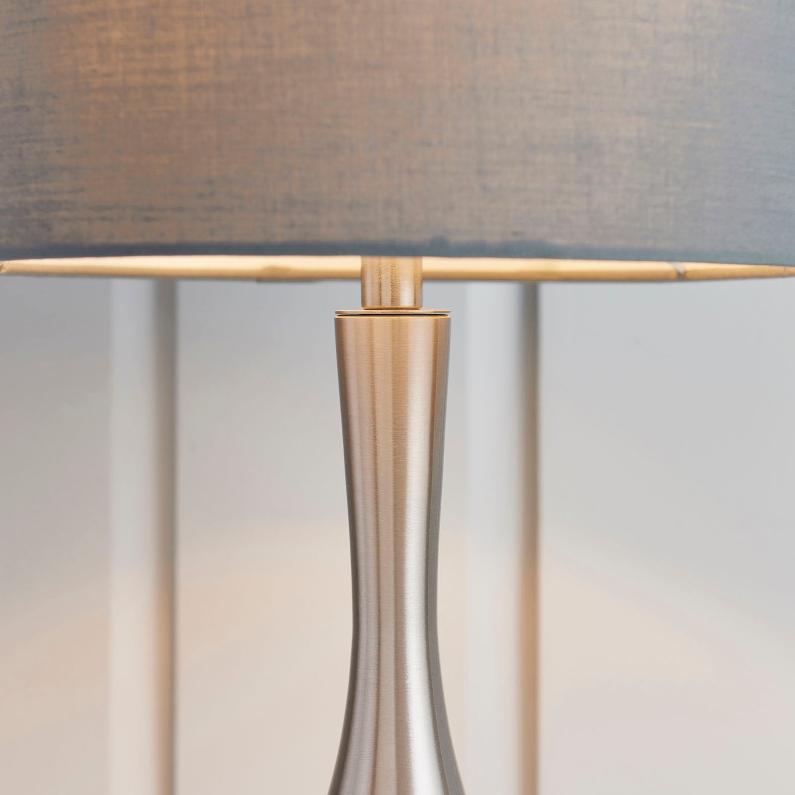 Piccadilly Satin Nickel Table Lamp with Dark Grey Fabric Shade (Touch Dimmer)