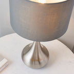 Piccadilly Satin Nickel Table Lamp with Dark Grey Fabric Shade (Touch Dimmer)
