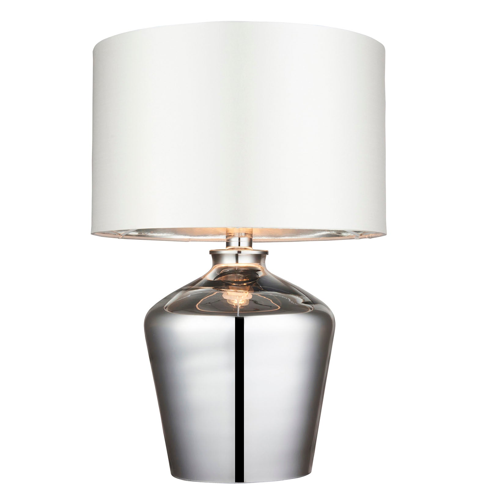 Waldorf 1-Light Chromed Glass Table Lamp with Ivory Faux Silk Shade