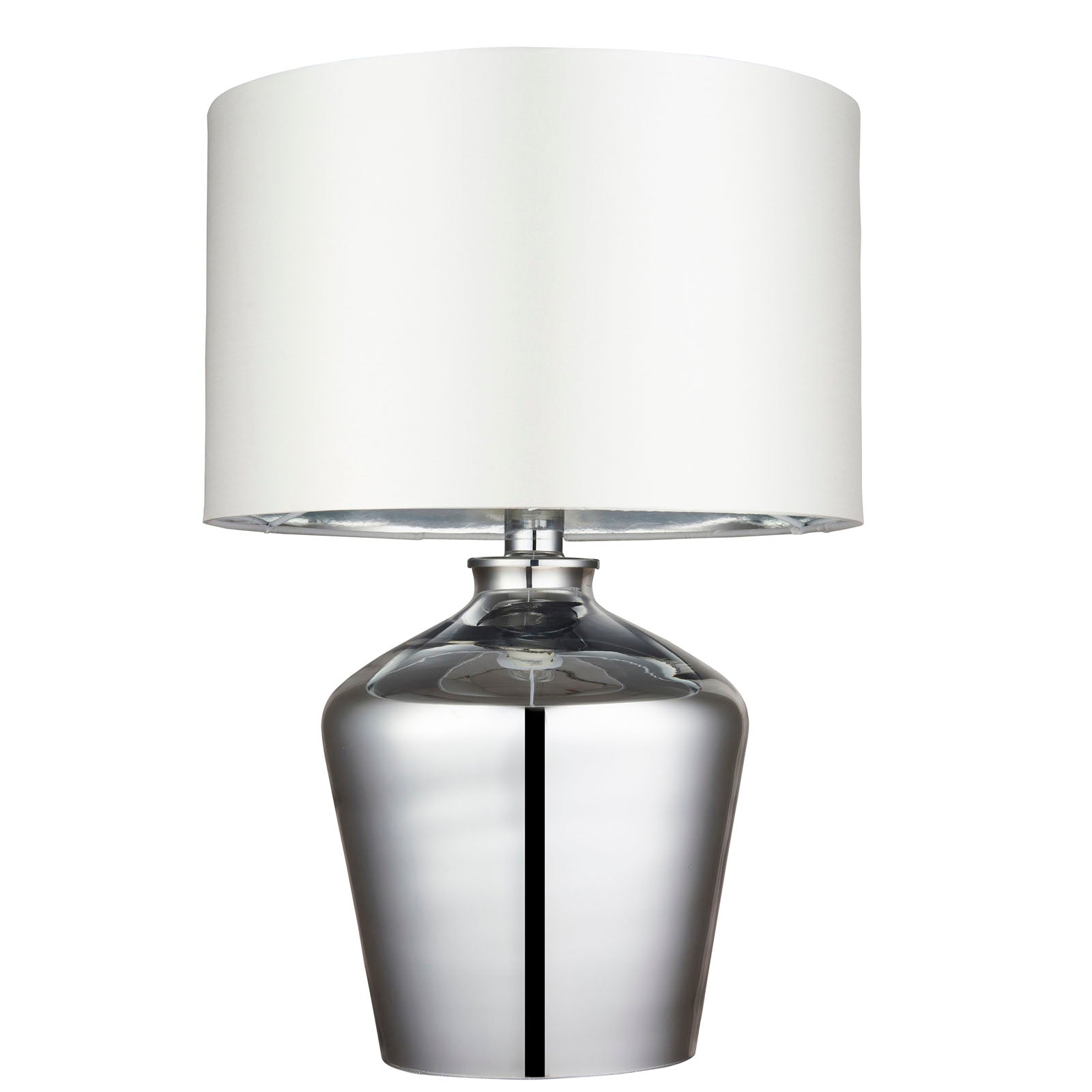 Waldorf 1-Light Chromed Glass Table Lamp with Ivory Faux Silk Shade