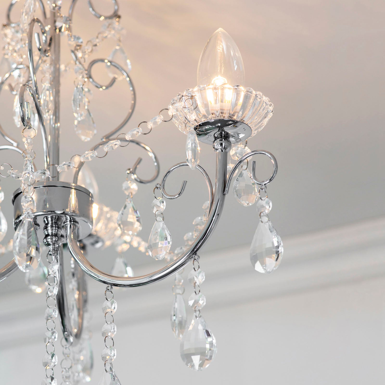Tabitha 3-Light Chrome Semi-Flush Ceiling Light (Crystal Details, Dimmable)