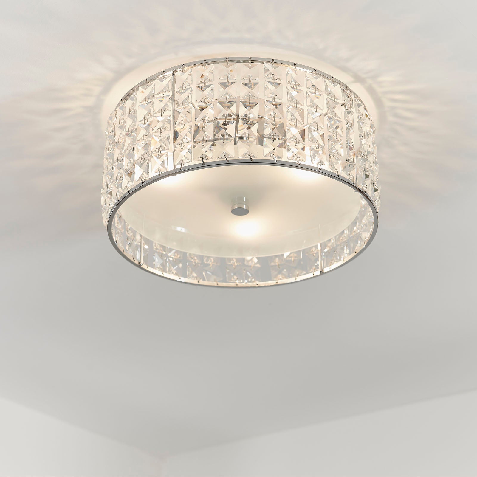 Belfont 3-Light Flush Mount: Chrome & Crystal (Bathroom Safe)