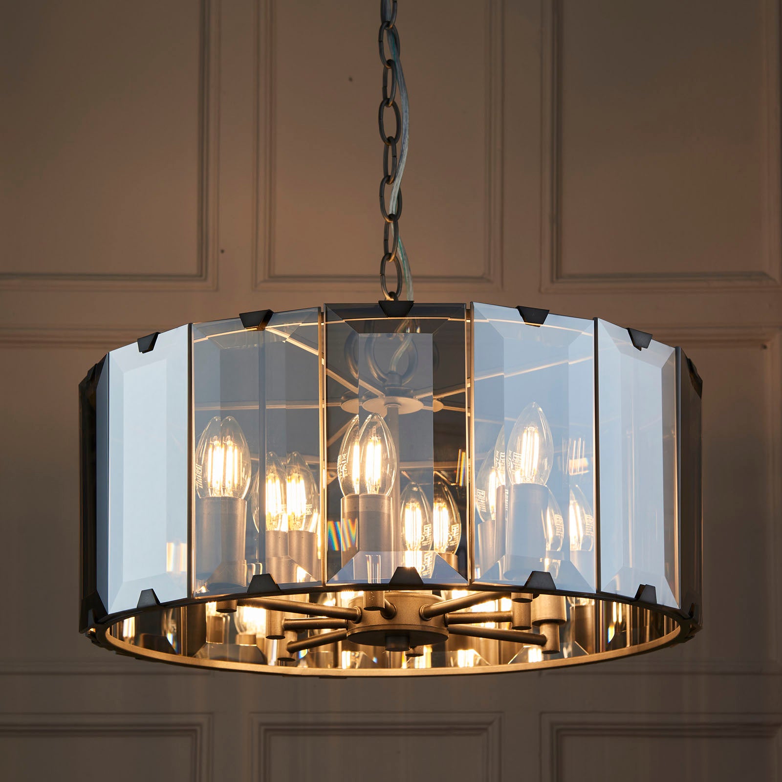 Clooney 8-Light Beveled Smoke Glass Pendant Light