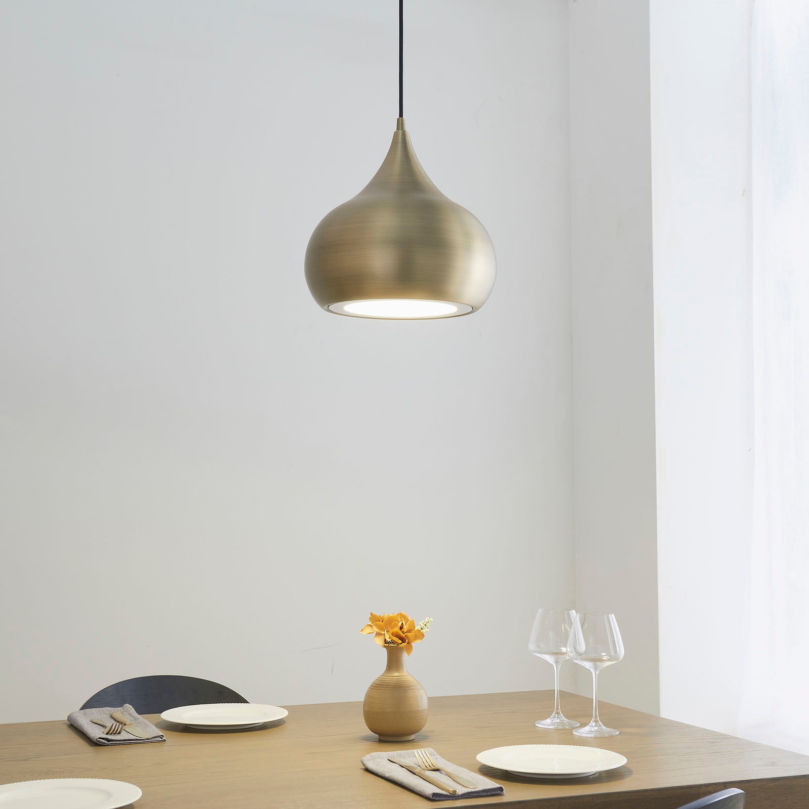 Brosnan 1-Light LED Pendant: Matt Antique Brass & Dimmable