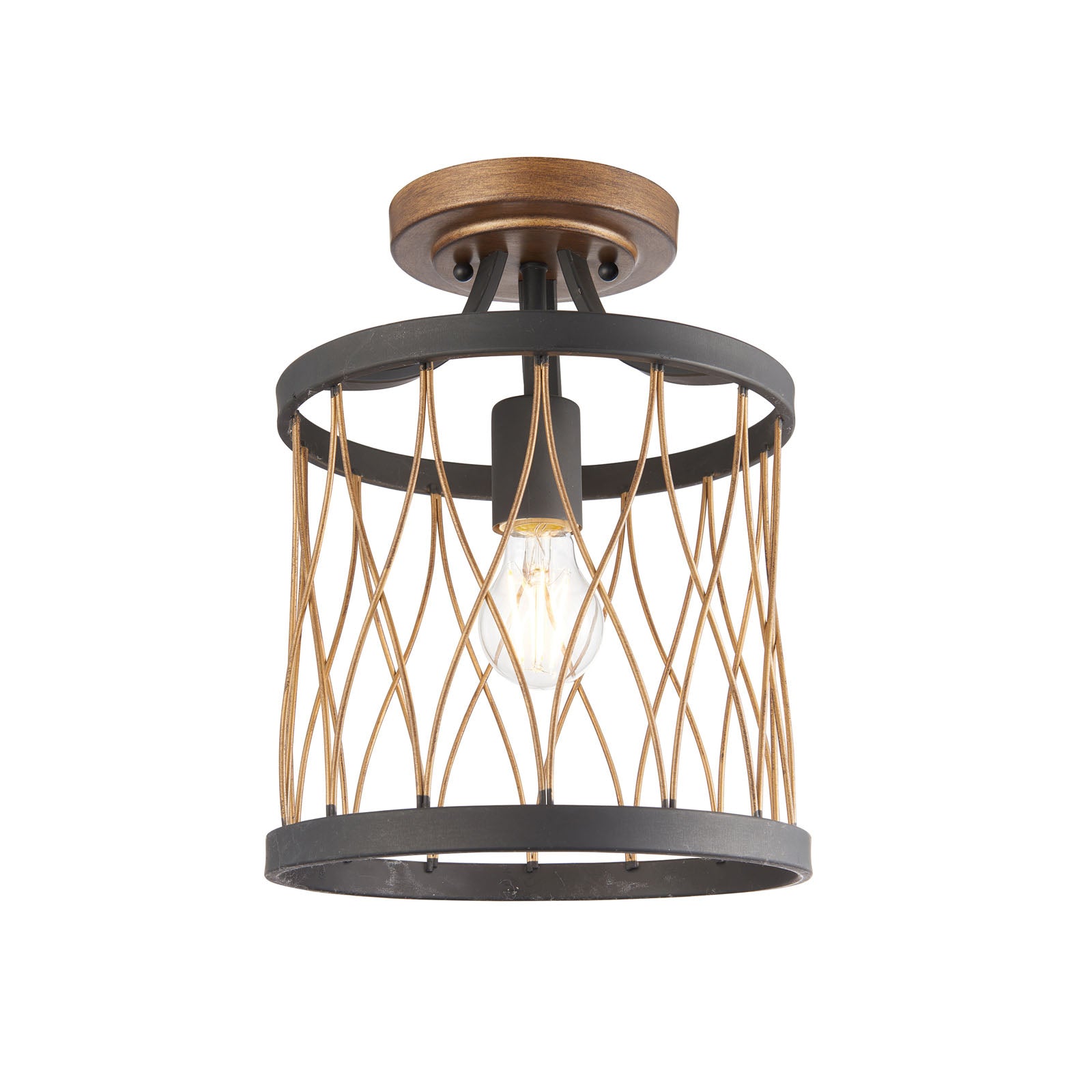Heston Matt Black & Rustic Bronze Semi-Flush Ceiling Light