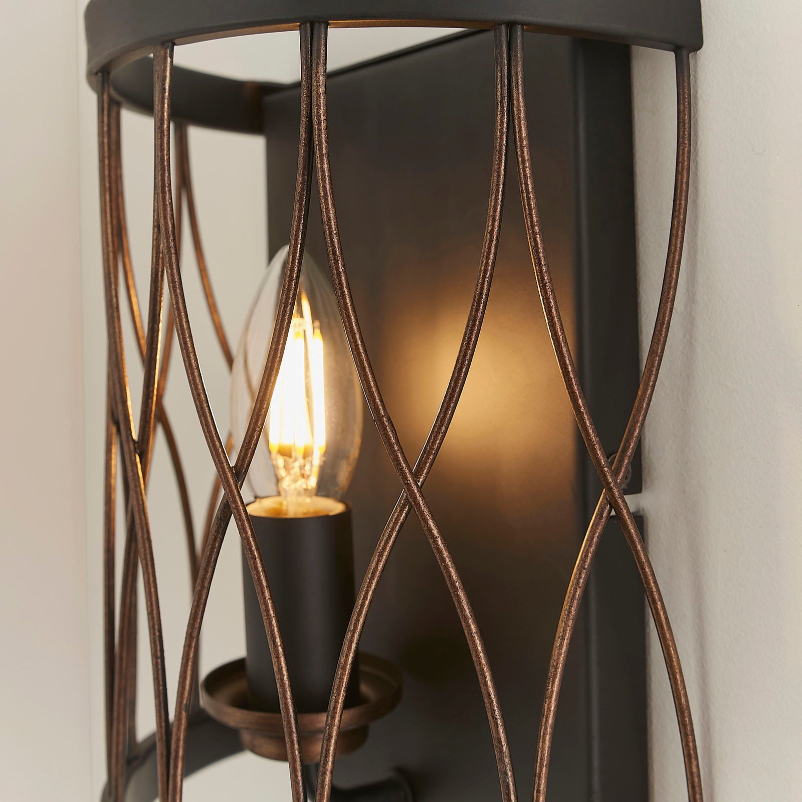 Heston Matt Black & Rustic Bronze 1-Light Wall Light