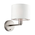 Daley 1-Light Brushed Nickel Wall Light with White Faux Silk Shade
