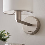 Daley 1-Light Brushed Nickel Wall Light with White Faux Silk Shade