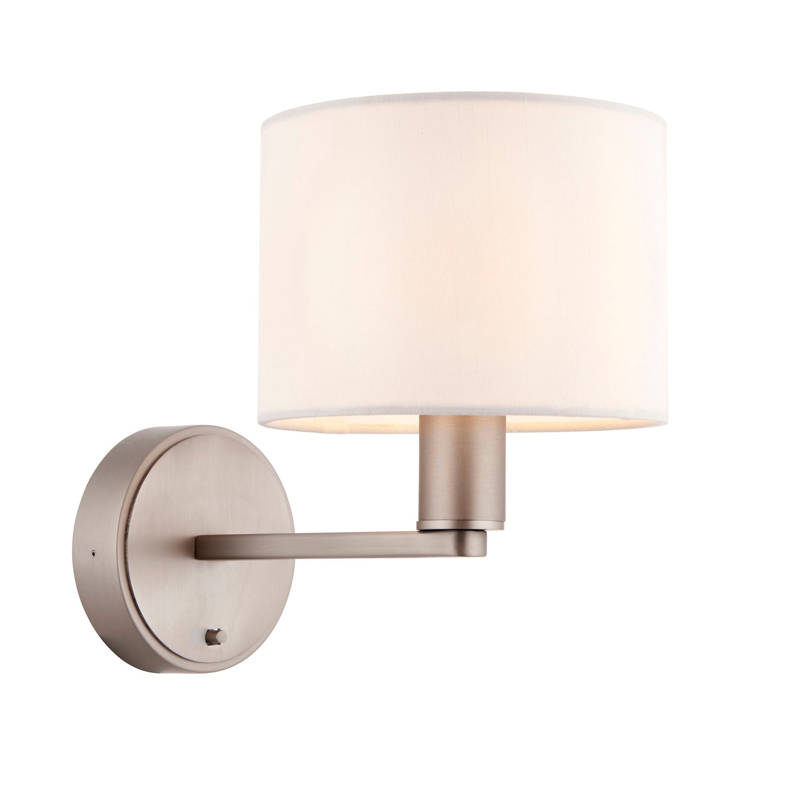 Daley 1-Light Brushed Nickel Wall Light with White Faux Silk Shade