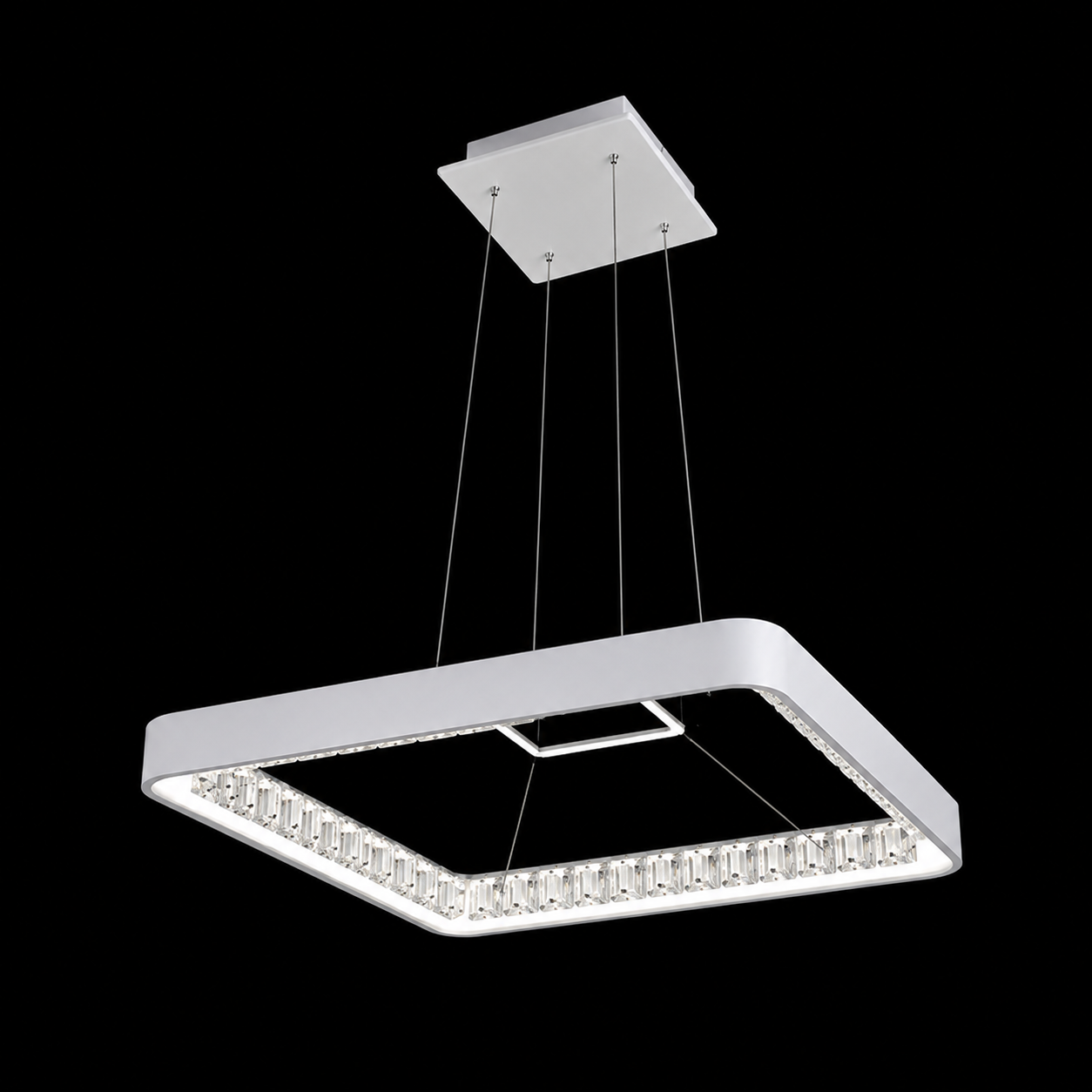 Pavo 45 Square White Pendant with Crystal Inner