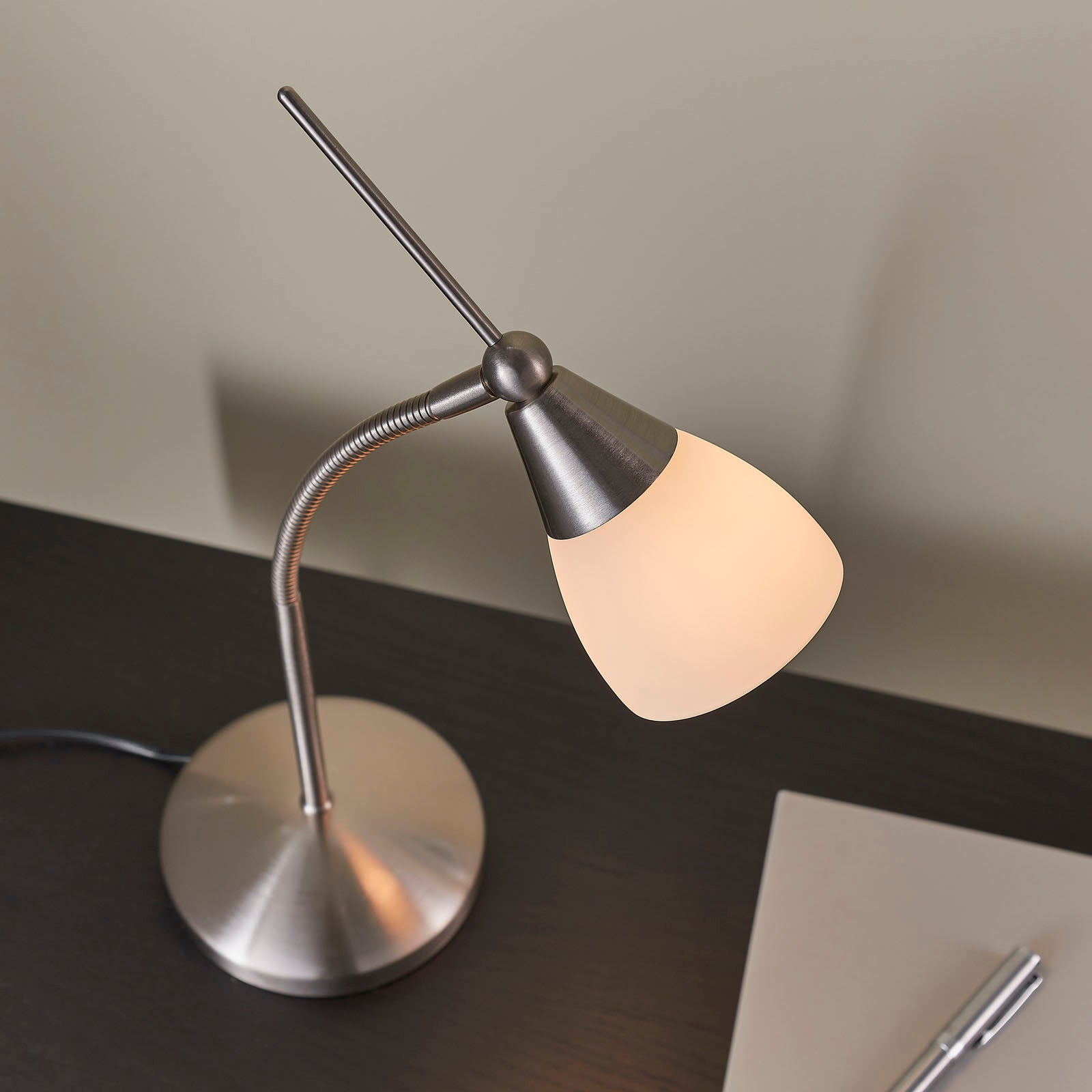 Range Satin Chrome Table Lamp with Opal Glass Shade (Touch Dimmer)