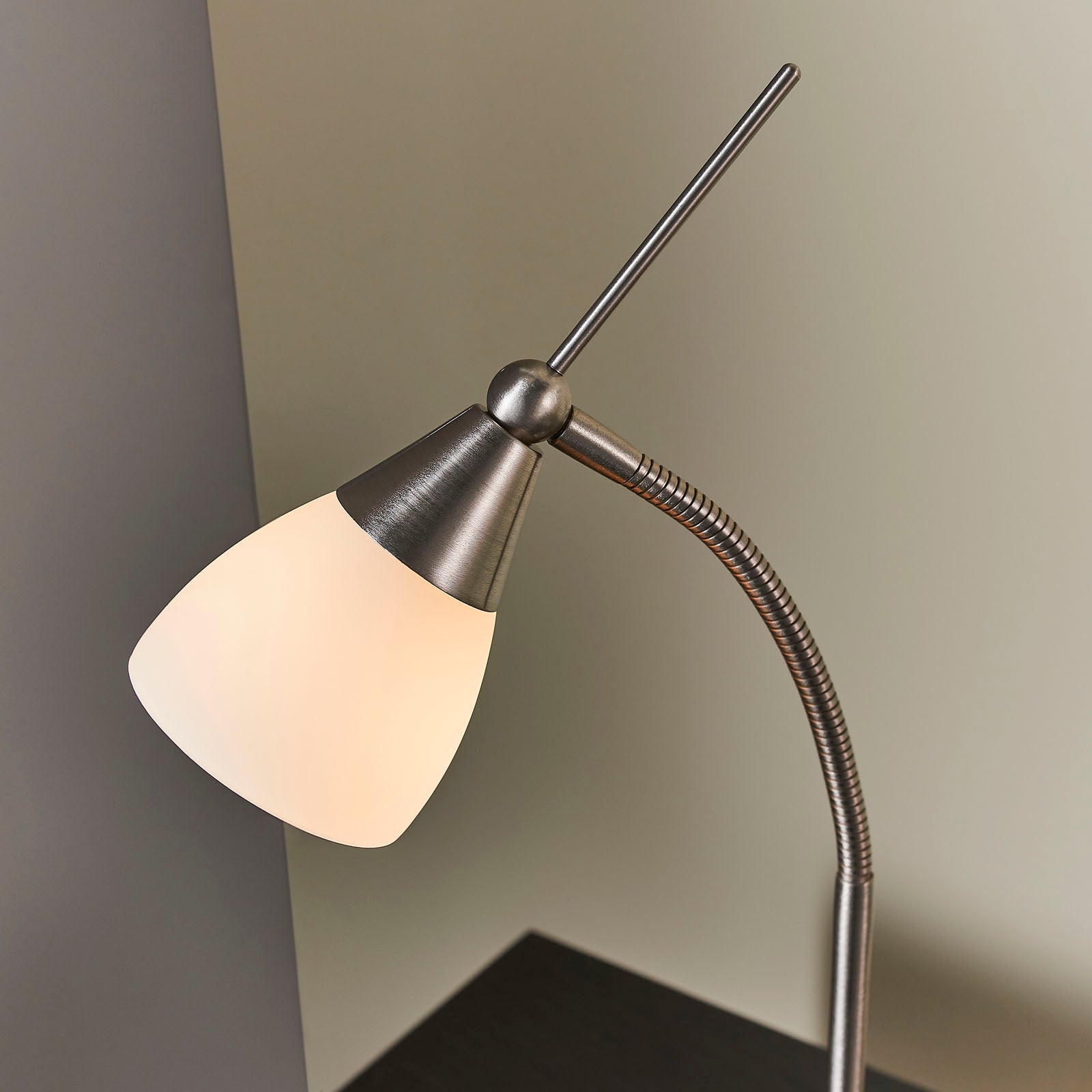 Range Satin Chrome Table Lamp with Opal Glass Shade (Touch Dimmer)