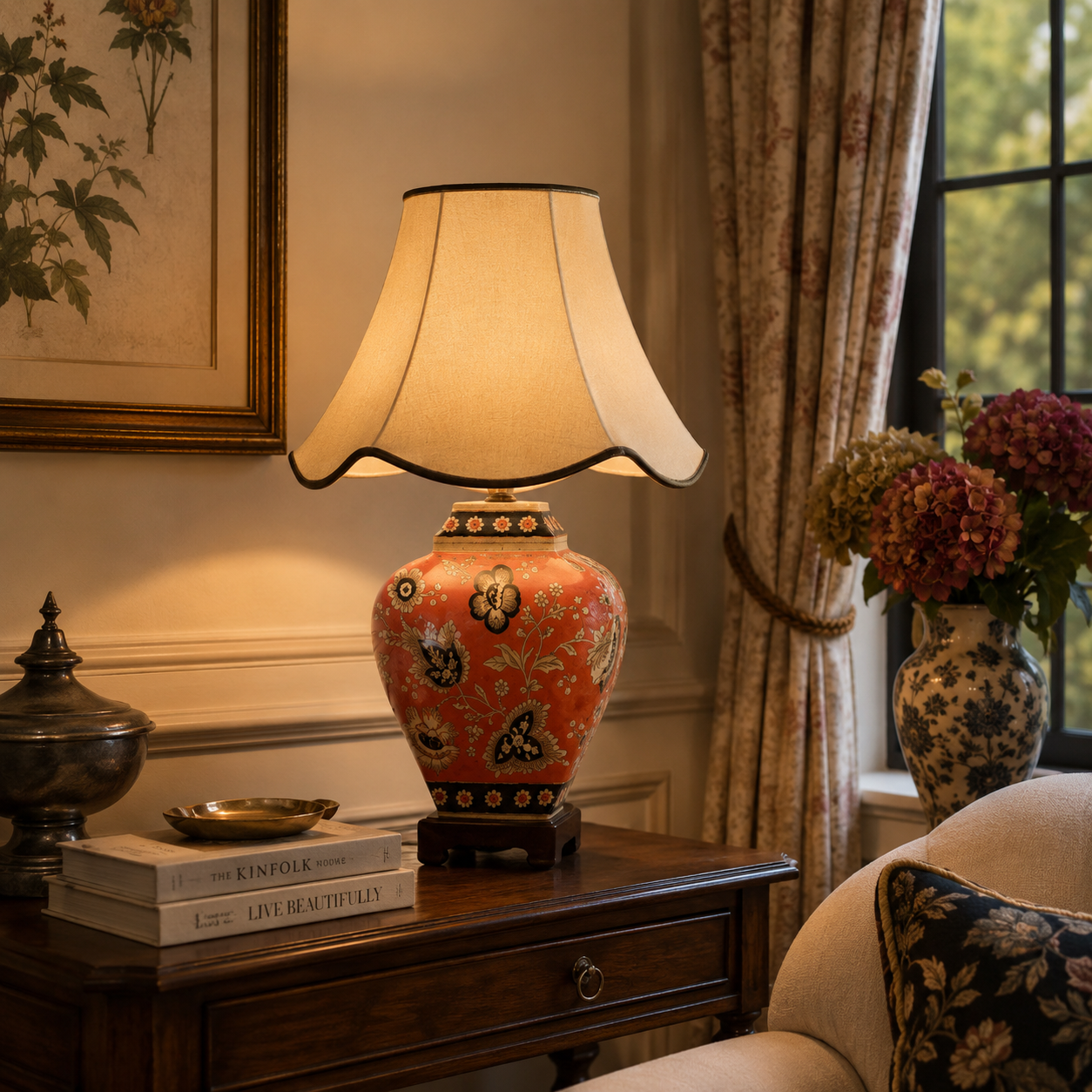 TL7032 - Terracotta Glaze Floral Table Lamp