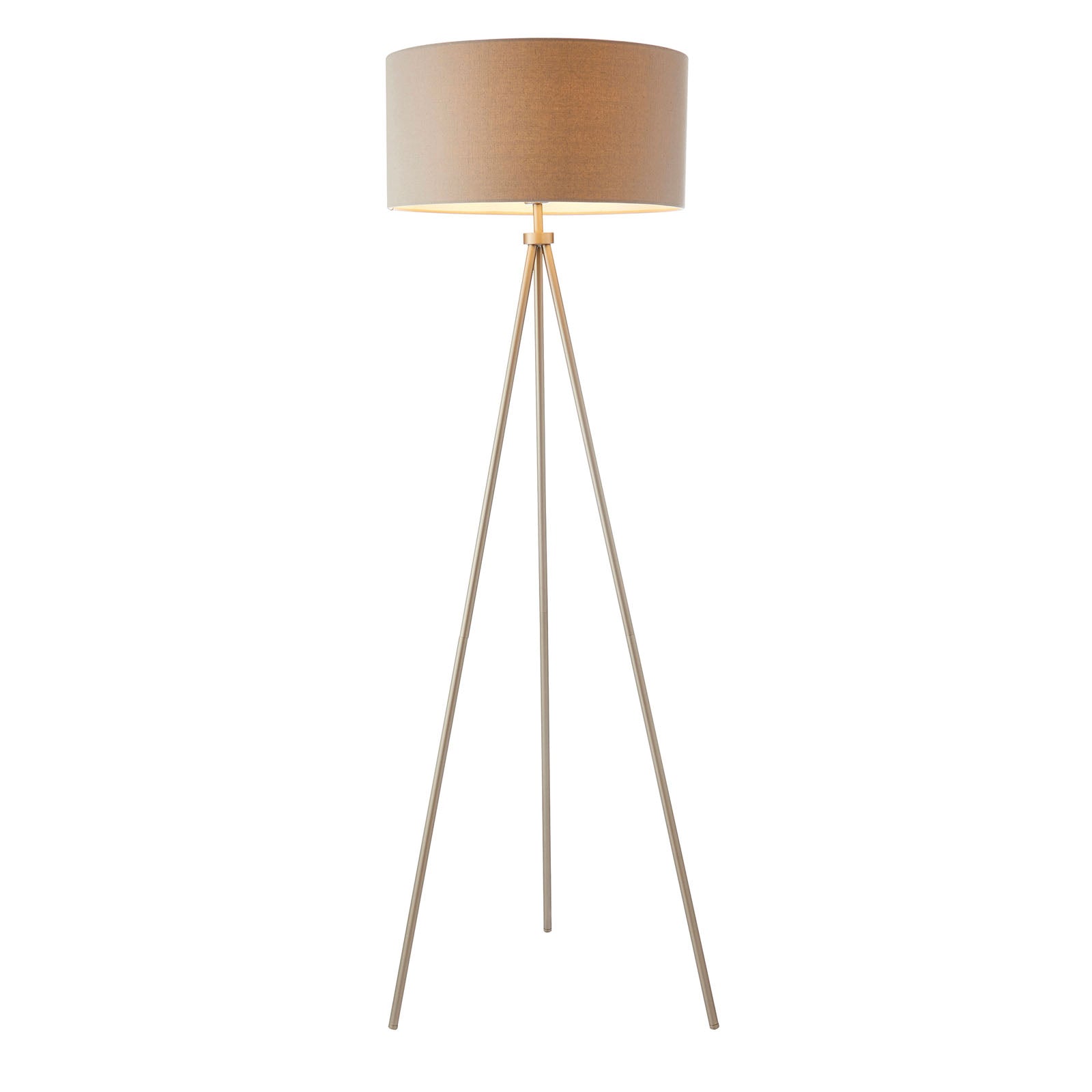 Matt Nickel Tripod Floor Lamp with Grey Linen Shade