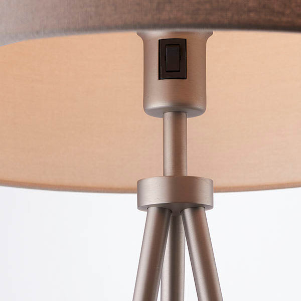 Matt Nickel Tripod Floor Lamp with Grey Linen Shade