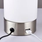 Dara 1-Light Brushed Nickel Table Lamp with Matt Opal Glass Shade & USB Port