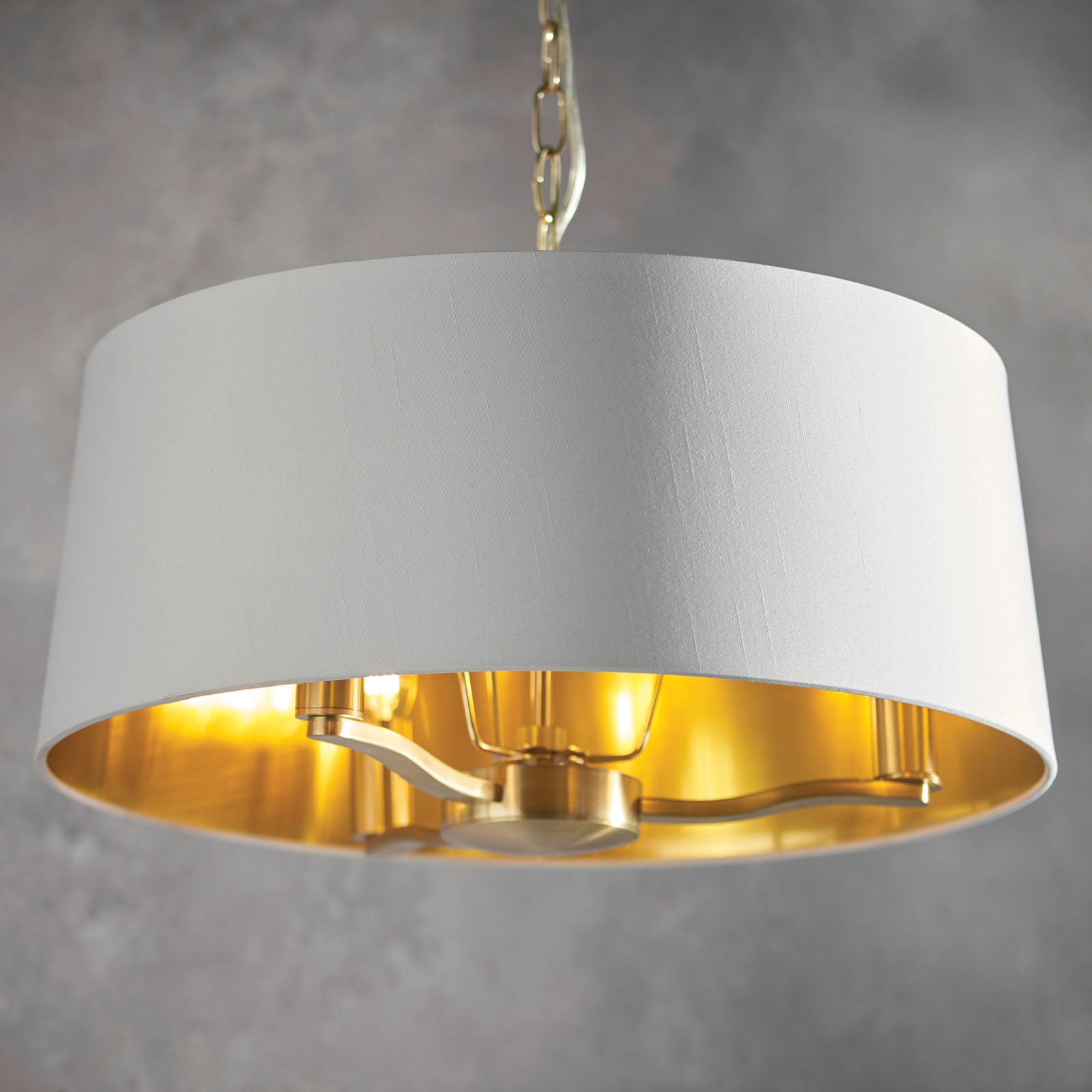 Harvey Brushed Gold 3-Light Pendant Light with White Faux Silk Shades