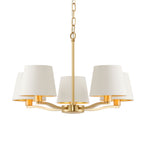 Harvey Brushed Gold 5-Light Pendant Light with White Faux Silk Shades