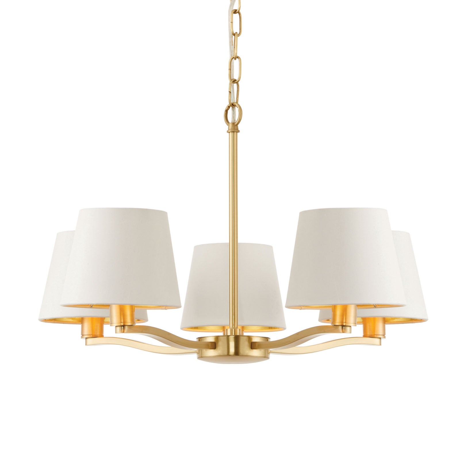 Harvey Brushed Gold 5-Light Pendant Light with White Faux Silk Shades