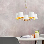 Harvey Brushed Gold 5-Light Pendant Light with White Faux Silk Shades