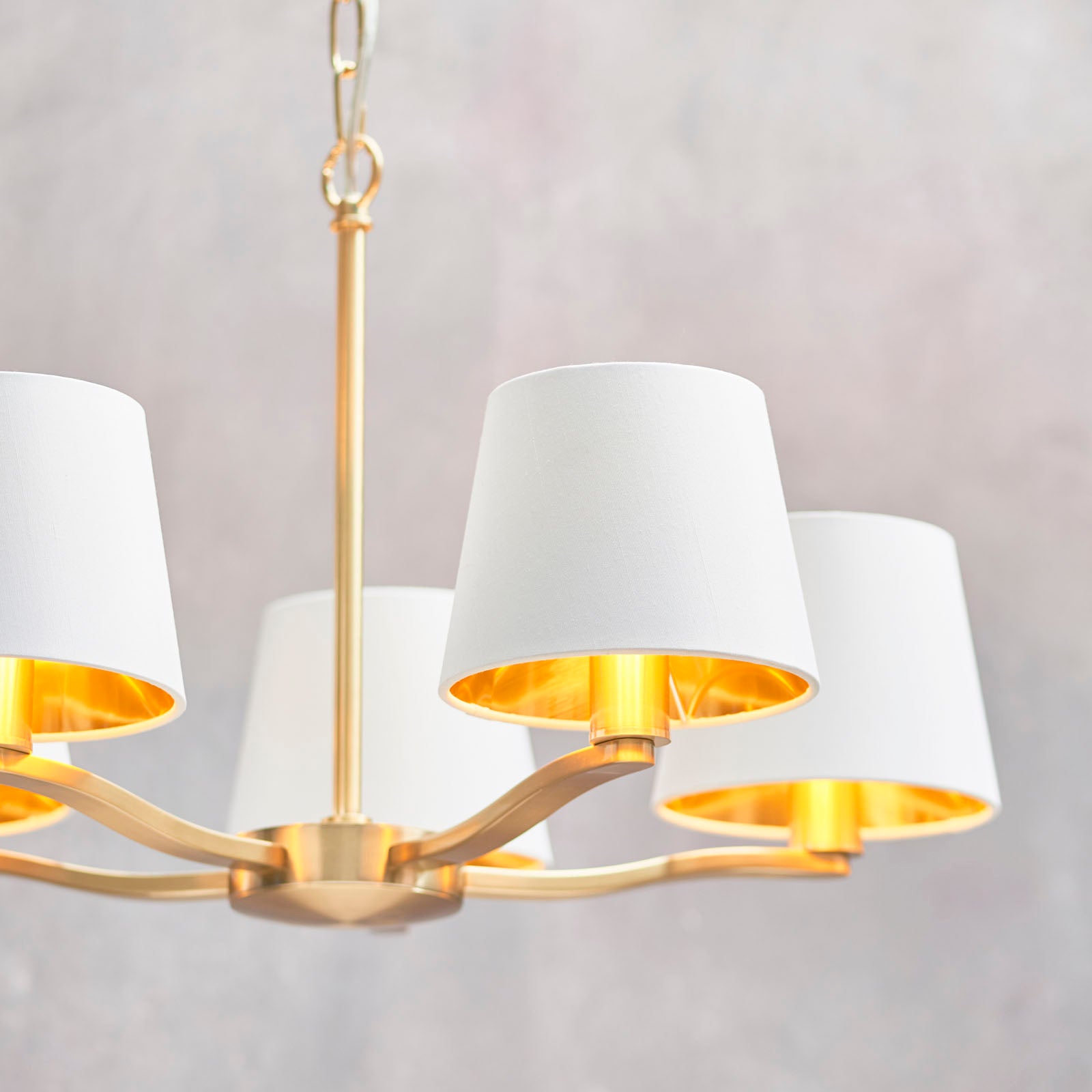 Harvey Brushed Gold 5-Light Pendant Light with White Faux Silk Shades