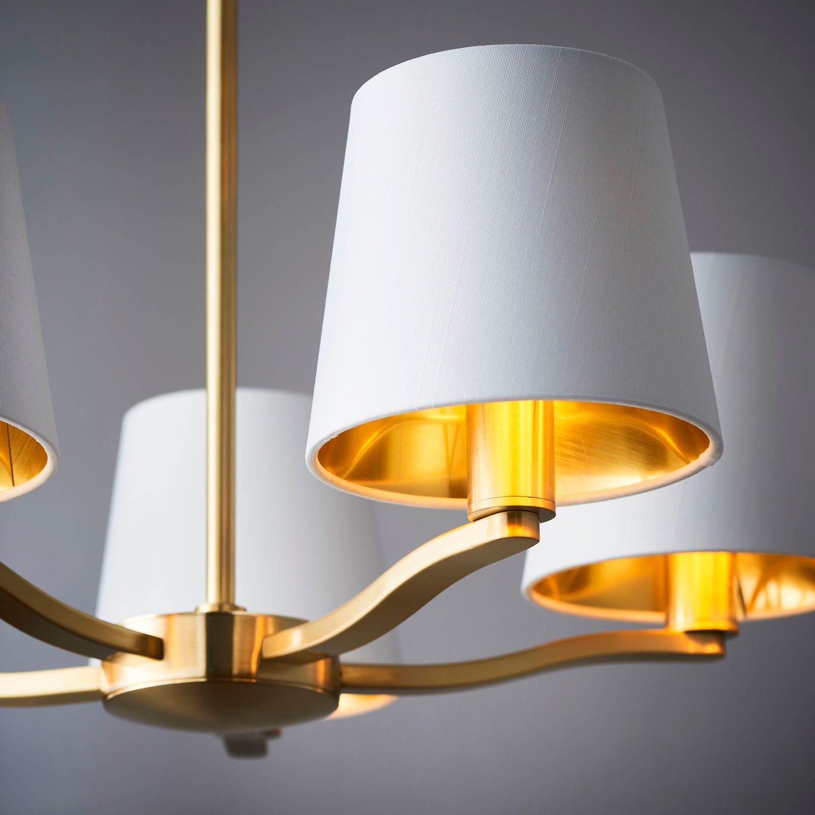 Harvey Brushed Gold 5-Light Pendant Light with White Faux Silk Shades