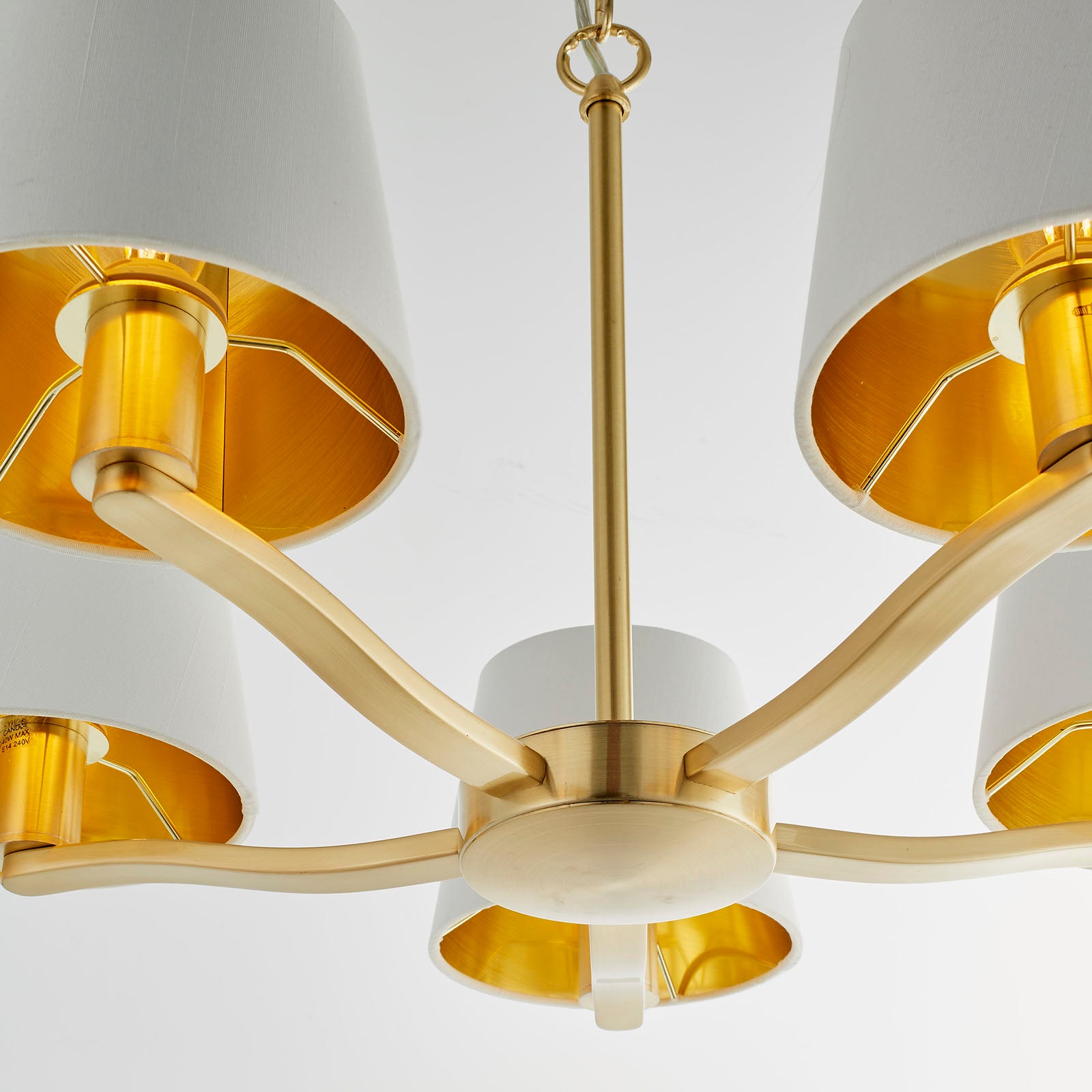 Harvey Brushed Gold 5-Light Pendant Light with White Faux Silk Shades