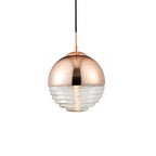 Paloma Copper & Clear Ribbed Glass Pendant Light (Adjustable)