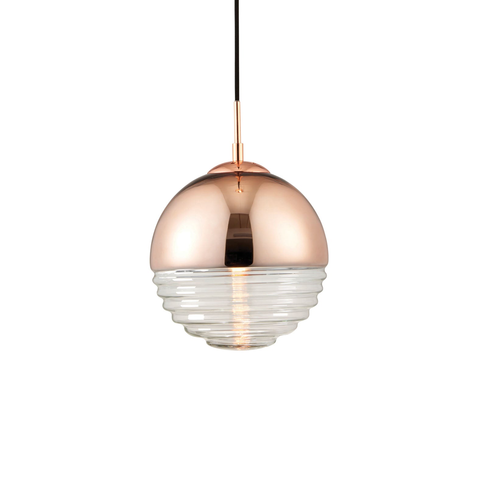 Paloma Copper & Clear Ribbed Glass Pendant Light (Adjustable)