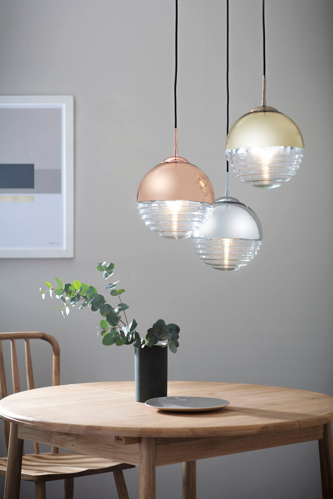 Paloma Copper & Clear Ribbed Glass Pendant Light (Adjustable)