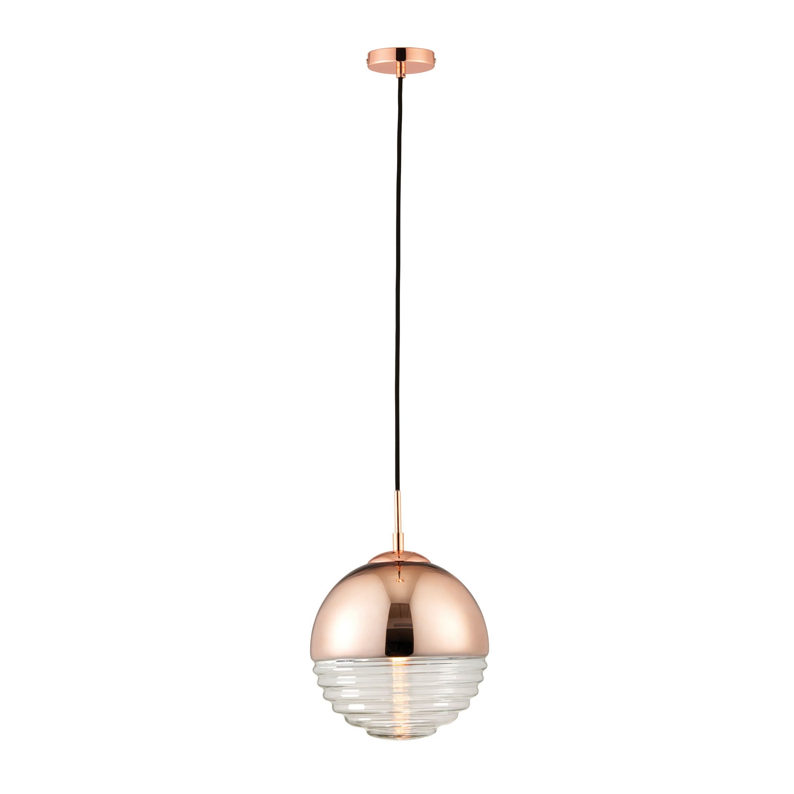Paloma Copper & Clear Ribbed Glass Pendant Light (Adjustable)