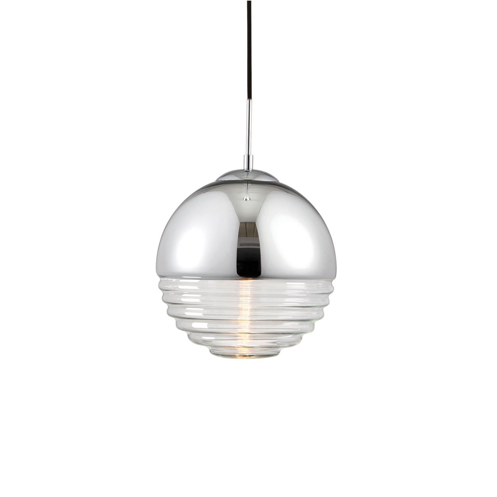 Paloma Chrome & Clear Ribbed Glass Pendant Light (Adjustable)