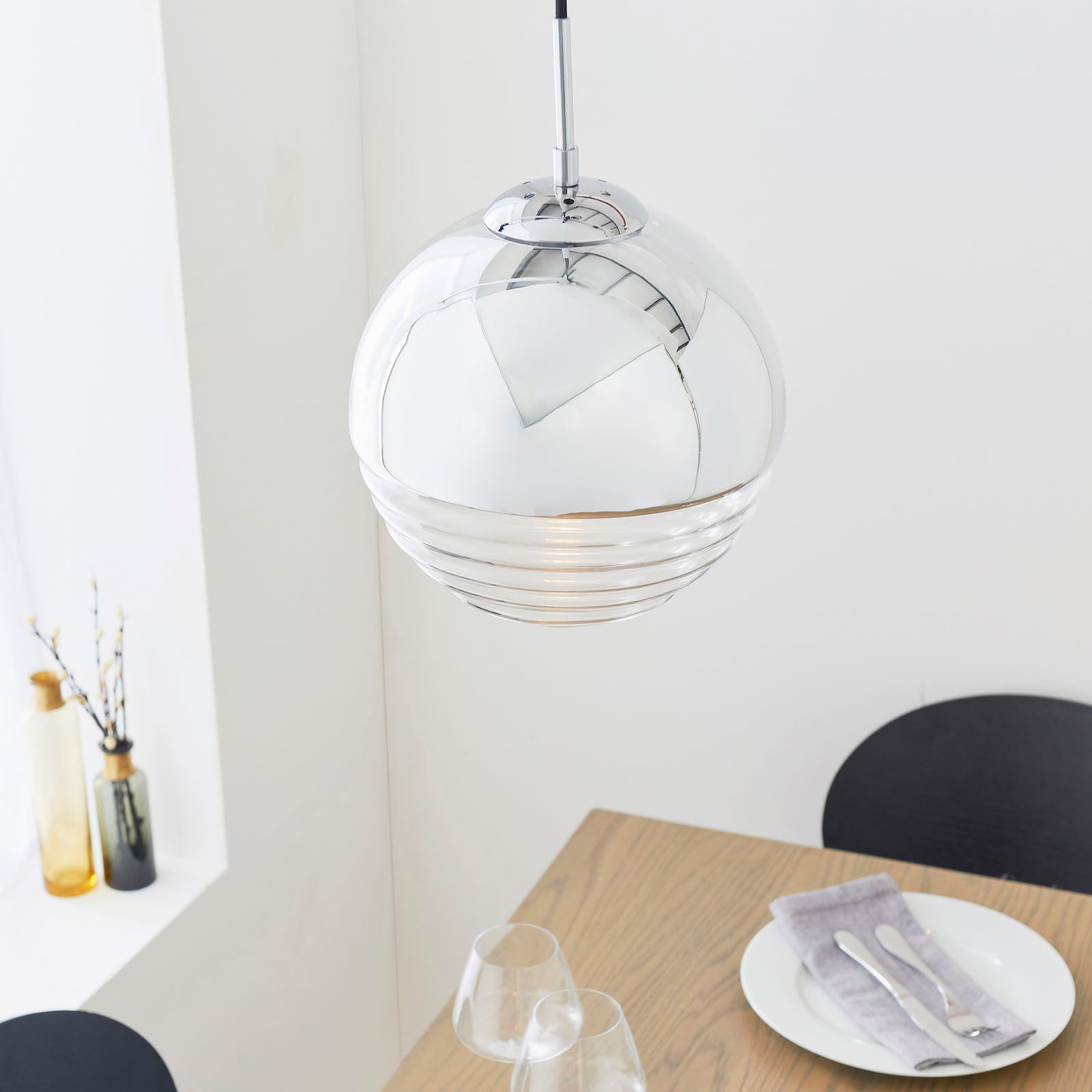 Paloma Chrome & Clear Ribbed Glass Pendant Light (Adjustable)
