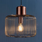 Nicola 1-Light Antique Copper Pendant with Metal Cage Shade (Adjustable Height)