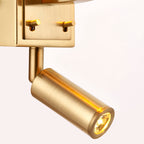 Harvey Brushed Gold 2-Light Wall Light with Reading Light & White Shade