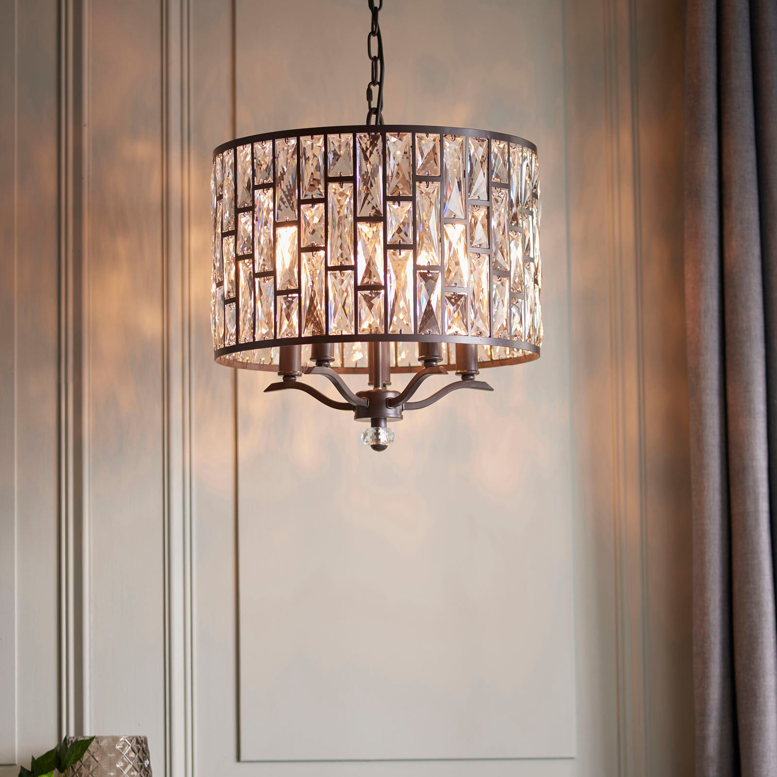 Belle 5-Light Pendant: Dark Bronze & Faceted Glass (Classic)