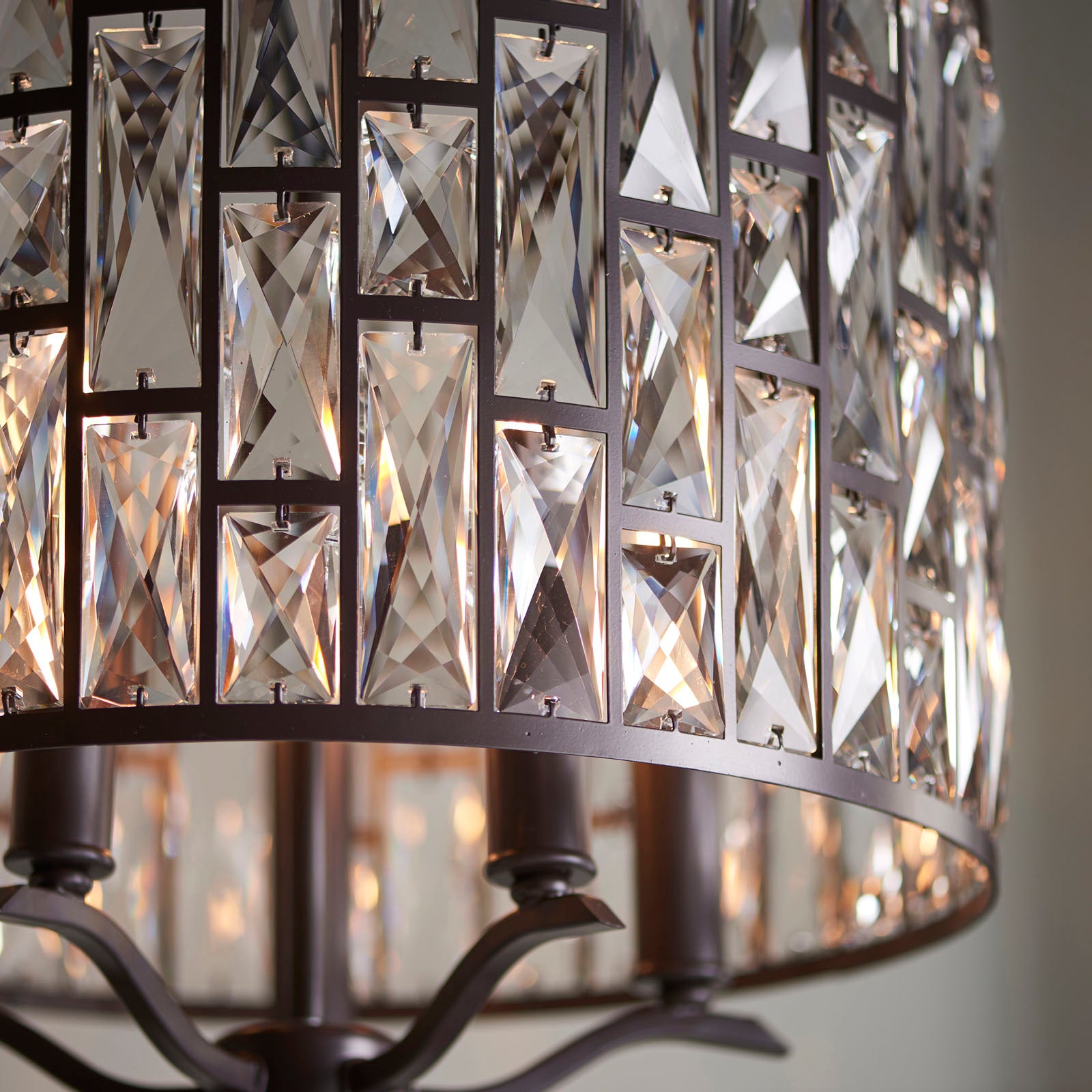 Belle 5-Light Pendant: Dark Bronze & Faceted Glass (Classic)