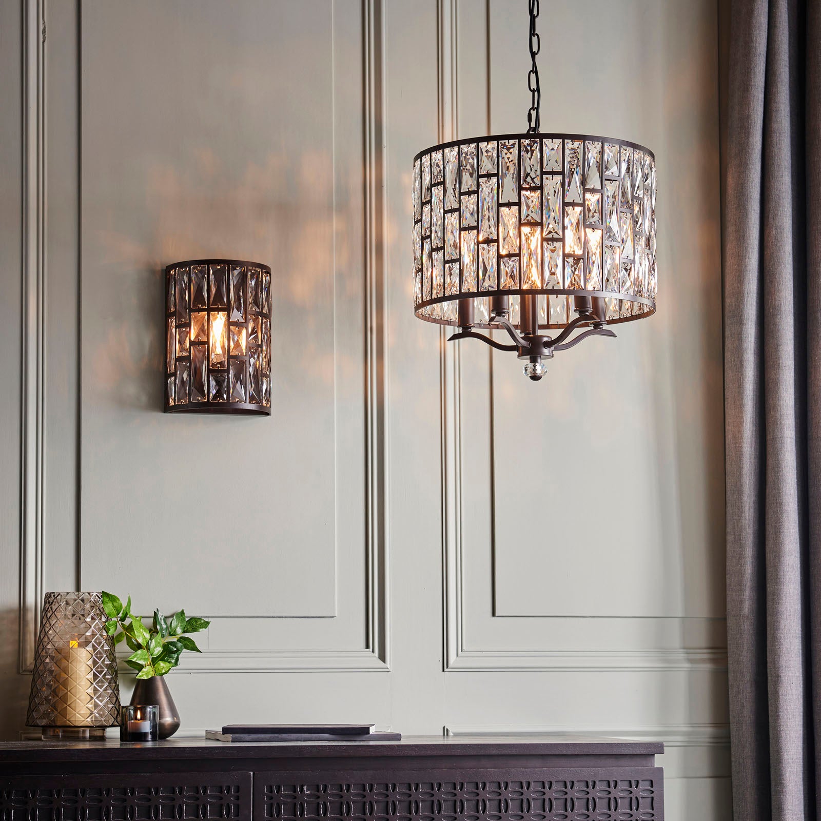 Belle 5-Light Pendant: Dark Bronze & Faceted Glass (Classic)
