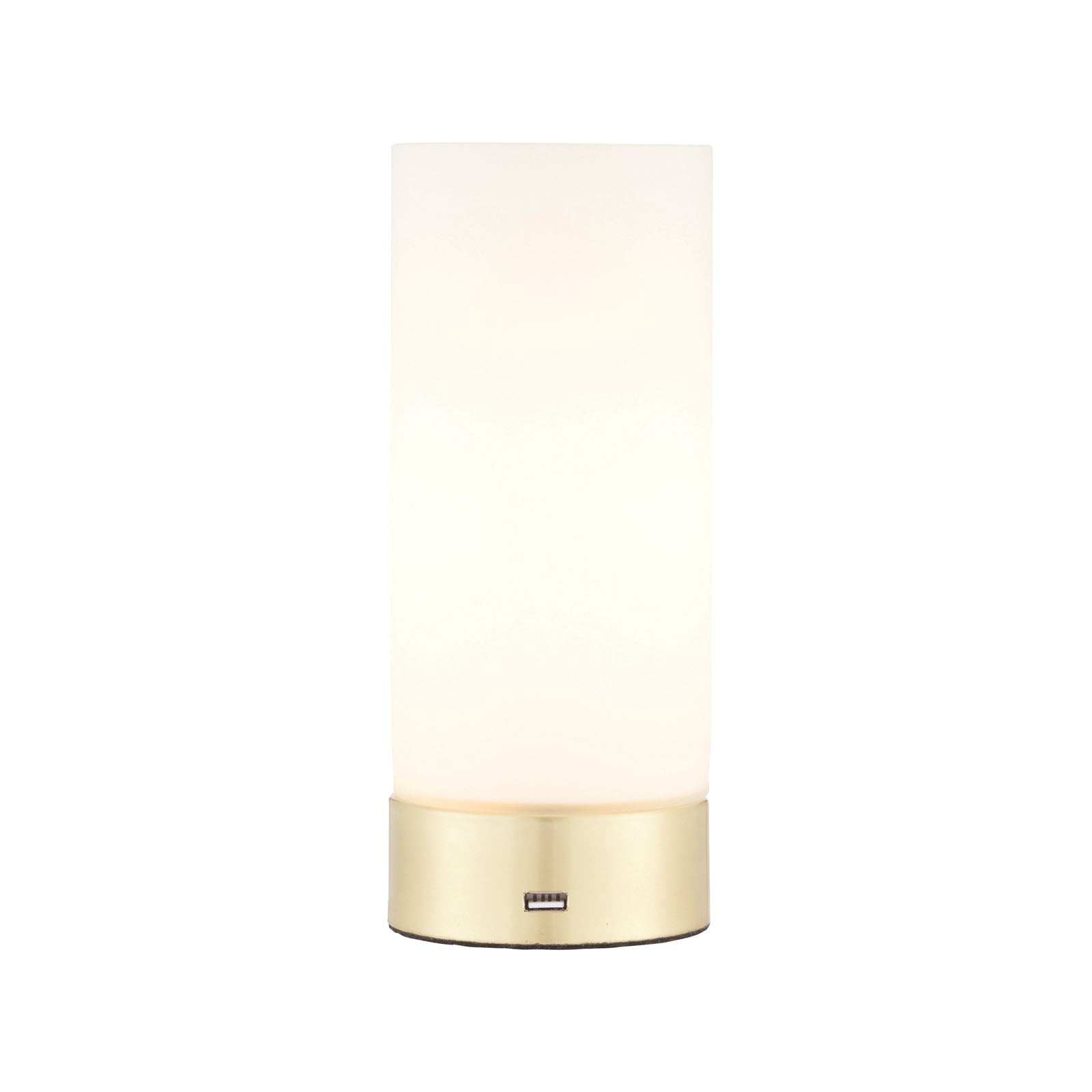 Dara 1-Light Brushed Brass Table Lamp with Matt Opal Glass Shade & USB Port