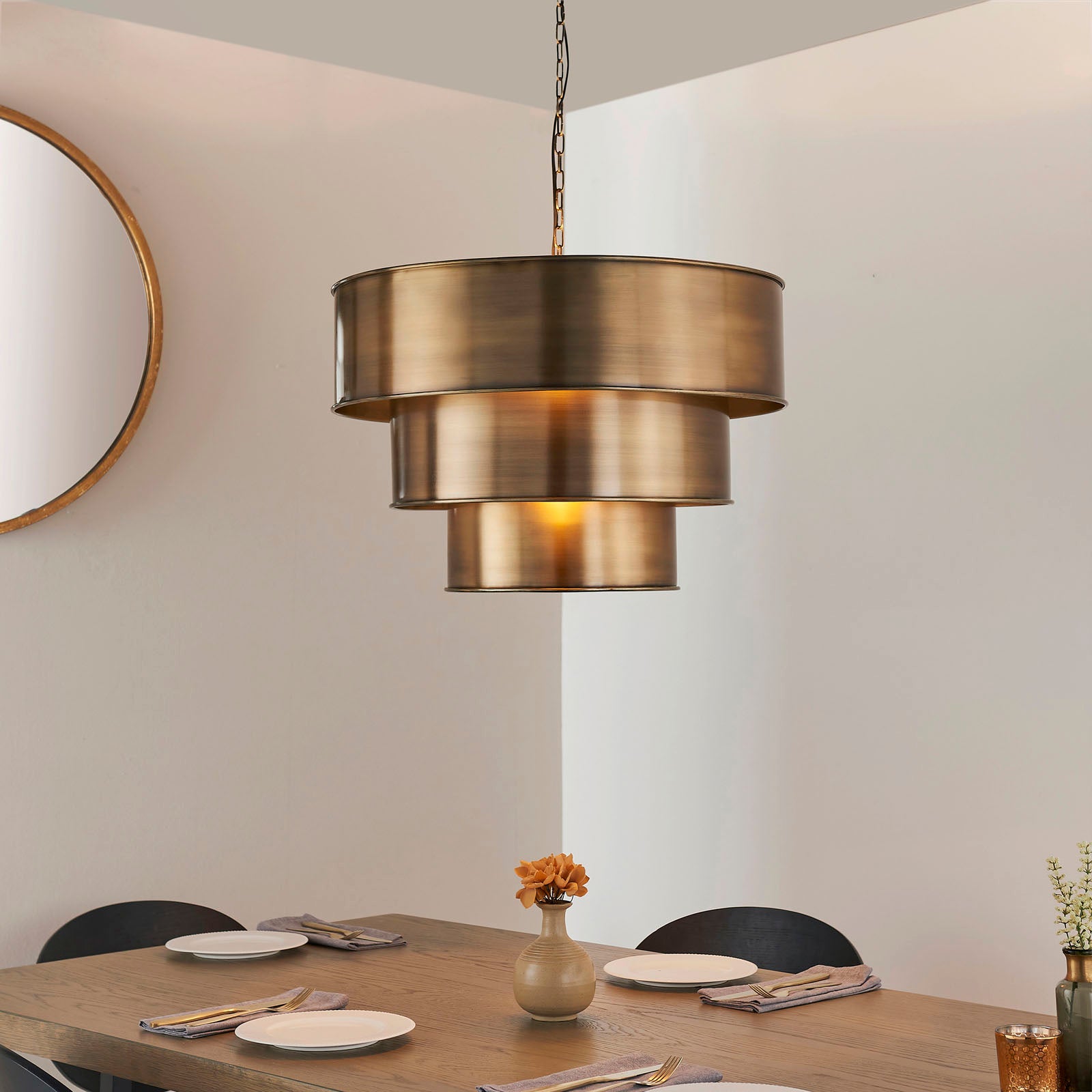 Morad 3-Tier Aged Brass Pendant Light (Dimmable, LED Compatible)