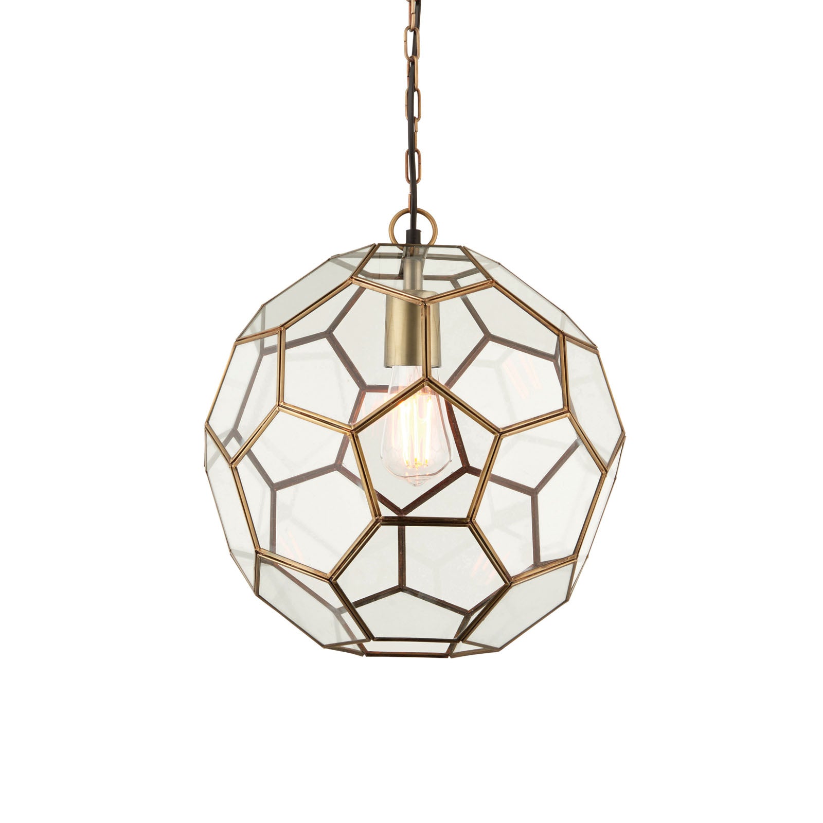 Miele 1-Light Antique Brass Pendant Light with Hexagonal Glass Panels