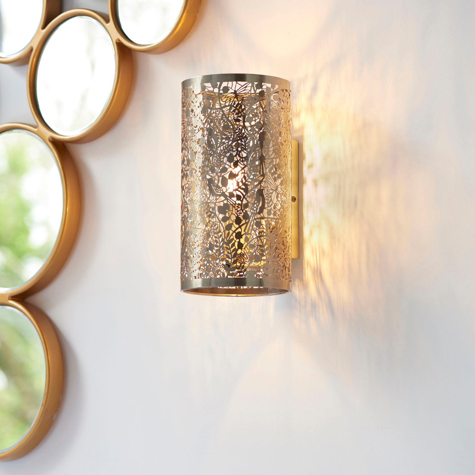 Secret Garden Antique Brass Indoor Wall Light (Leaves, Dragonflies, Birds)