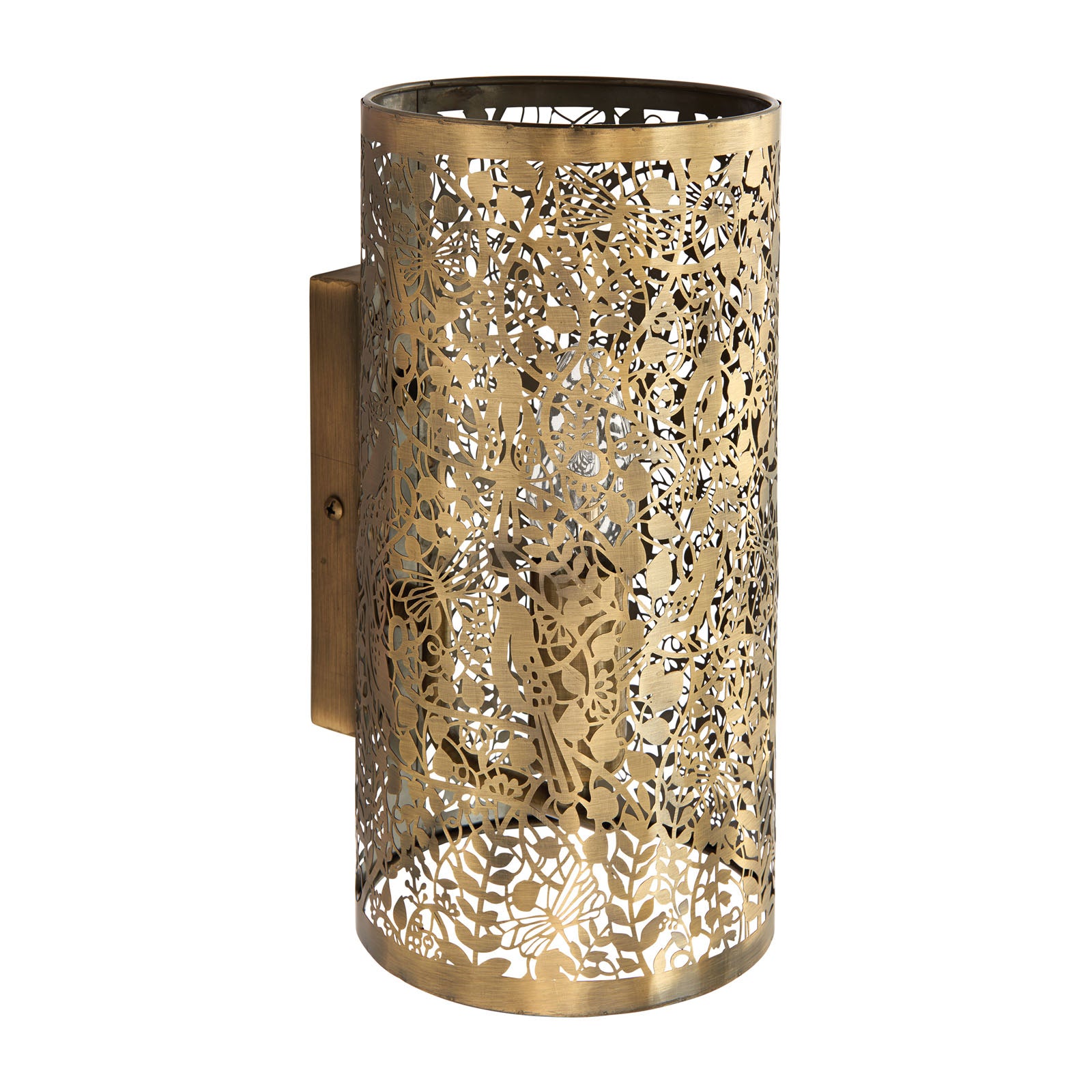 Secret Garden Antique Brass Indoor Wall Light (Leaves, Dragonflies, Birds)