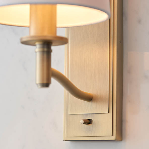 Ortona Matt Antique Brass Wall Light with Vintage White Faux Silk Shade