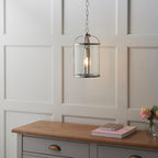 Lambeth 1-Light Adjustable Satin Nickel Pendant with Clear Glass